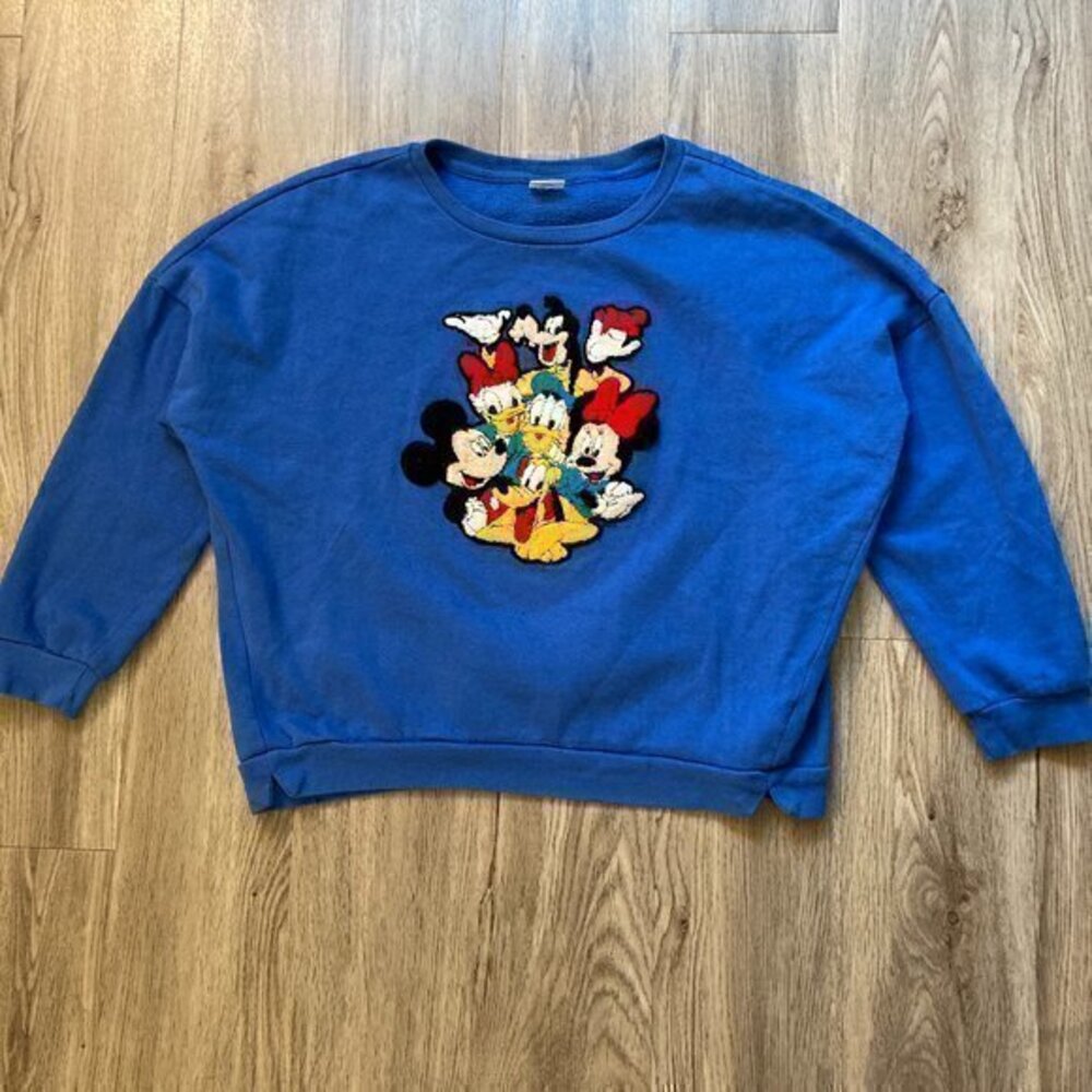 Disney Vintage Blue Patchwork Fleece Sweater Size L